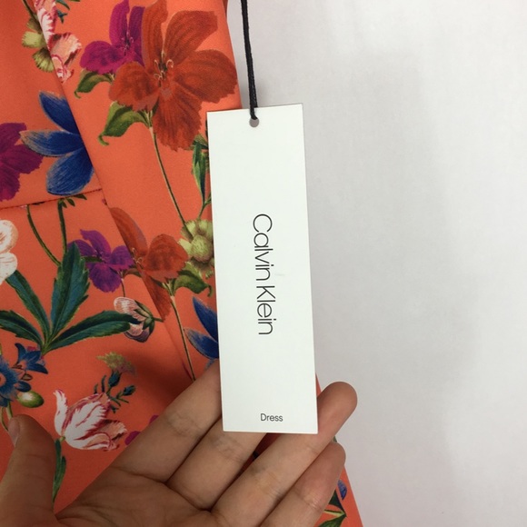 Calvin Klein Orange Floral Scuba Sheath Dress - Picture 5 of 6
